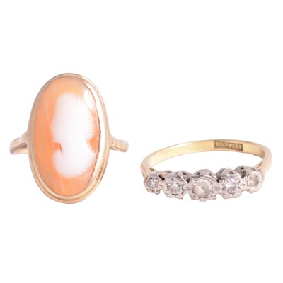 Lot 225 - A diamond and synthetic stone ring, and a cameo ring