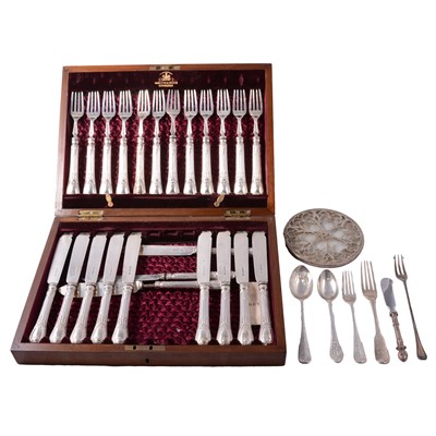 Lot 225 - Set of twelve silver fish knives and forks, cased, etc.