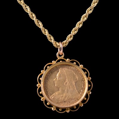 Lot 221 - Gold Full Sovereign Coin Pendant on a chain.