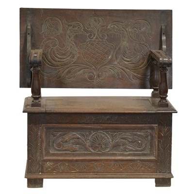 Lot 355 - Carved oak hall bench