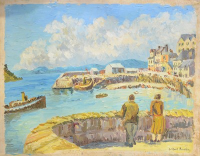 Lot 348 - Cuthbert Bardsley, Harbour scene; three other paintings probably by the same hand