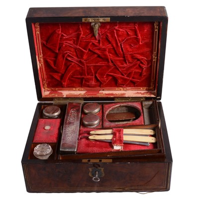 Lot 115 - Victorian figured walnut gentleman's toilet case