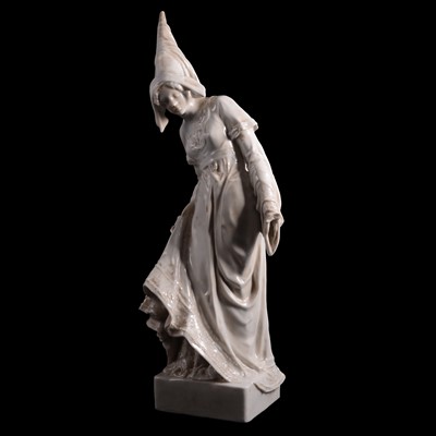 Lot 37 - German white porcelain figure of a medieval maiden, Schwarzburger Werkstätten für Porzellankunst