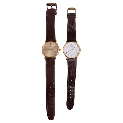 Lot 1071 - Longines - two gentlemen's gold-plated quartz wristwatches.