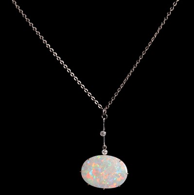 Lot 364 - An opal and diamond necklace.