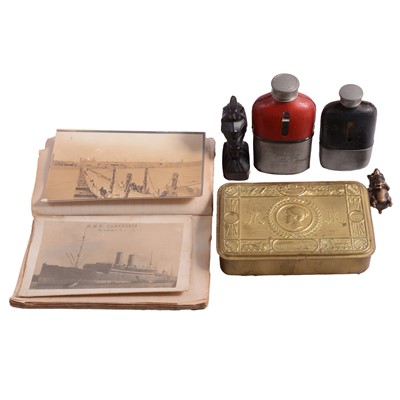 Lot 114 - Princess Mary Christmas 1914 tin, postcards, hip flask, etc.