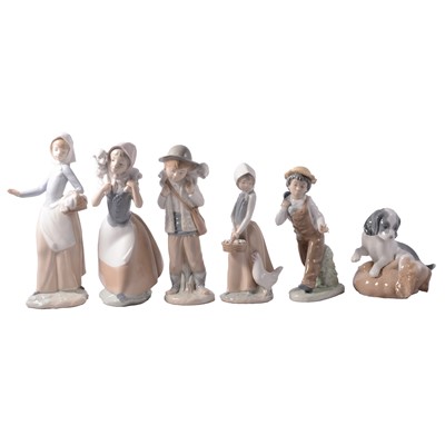 Lot 38 - Nao, six childhood/ farming figurines, and other ceramics