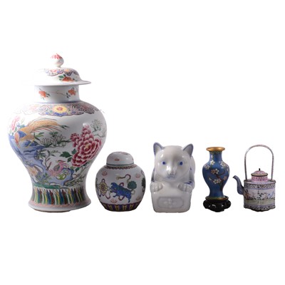 Lot 68 - Canton enamelled wine ewer, modern vases, etc.