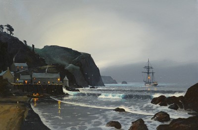 Lot 296 - Les Spence 'Jason', Harbour with moored boat