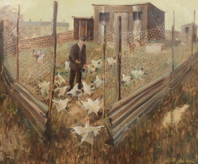 Lot 187 - William Gregory Bell (1928–2006), Feeding Hens, Askam