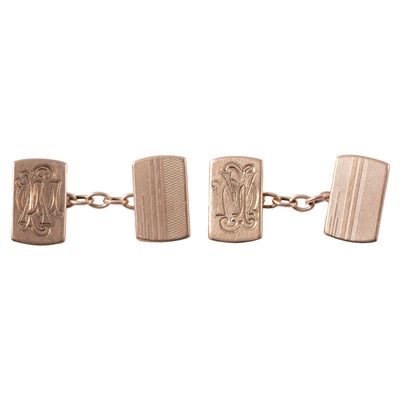 Lot 465 - A pair of 9 carat yellow gold cufflinks.