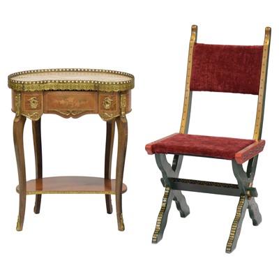 Lot 403 - French kidney shaped side table and a painted hall chair