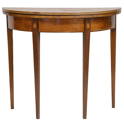 Lot 421 - Inlaid mahogany demi-lune fold-over tea table