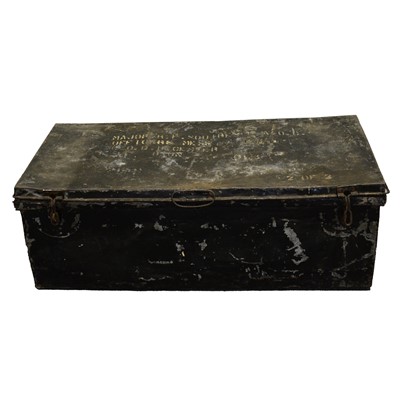 Lot 349 - WWII era tin trunk, and a large plywood storage chest