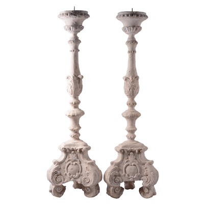 Lot 407 - Pair of modern composite candlestands