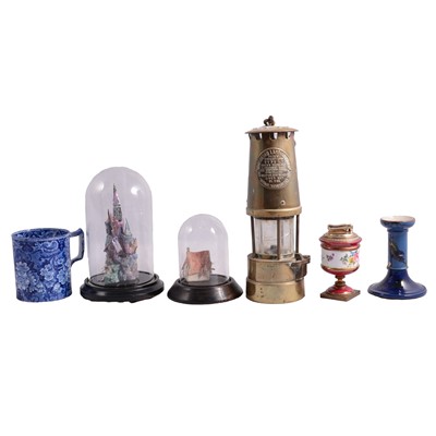 Lot 59 - Three miner's safety lamps; three cod bottles and sundry ornaments.