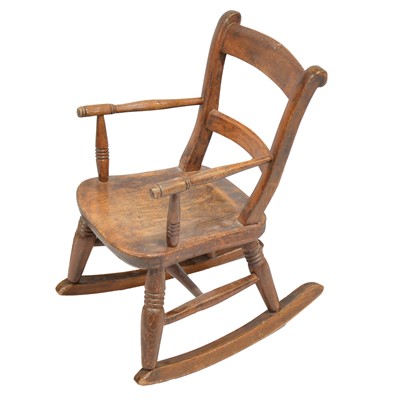 Lot 404 - Child's rocking chair, oval wall mirror, a Chrystoleum, and a print