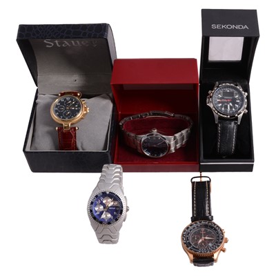 Lot 454 - Five gentlemen's wristwatches, automatic and quartz movements, Stauer, Sector, and others.
