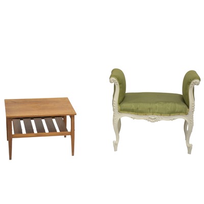 Lot 274 - French painted stool and a small coffee table