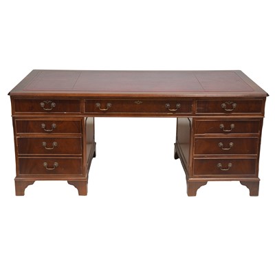 Lot 443 - George III style mahogany twin pedestal desk, and a captains chair