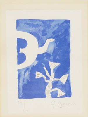 Lot 287 - Georges Braque, Oiseau et Lotus sur Fond Bleu (1960)