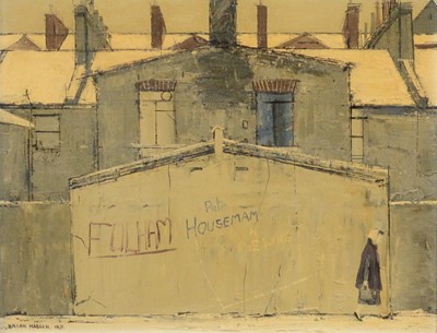 Lot 184 - Brian Hagger (1935-2006), Fulham Snow Scene Aintree Street
