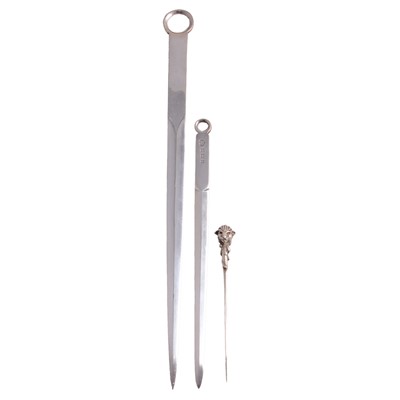 Lot 275 - Two silver letter openers, and a similar silver plated letter opener