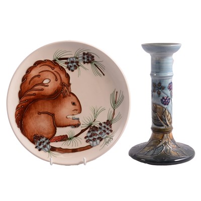 Lot 9 - Moorcroft Pottery, 'Bramble' candlestick, and a 1995 year plate
