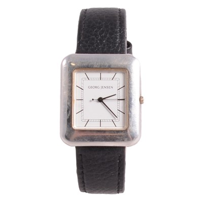 Lot 1066 - Georg Jensen – a white metal 354 Design quartz wristwatch.