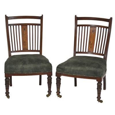 Lot 439 - Pair of late Victorian inlaid mahogany nursing chairs