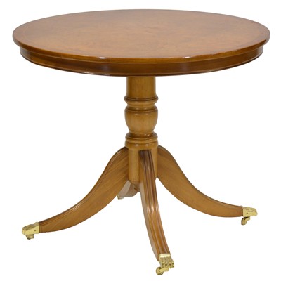 Lot 409 - Victorian style burr walnut pedestal table, and four balloon back chairs