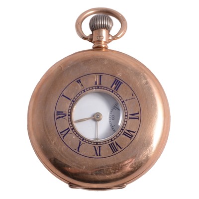Lot 1015 - A 9 carat yellow gold demi-hunter pocket watch.