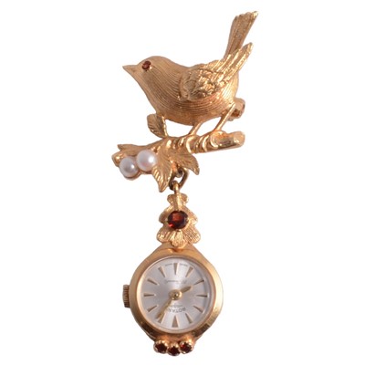 Lot 1021 - Rotary - a lady’s gemset fob watch on a gemset brooch.