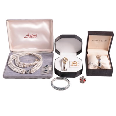 Lot 554 - A collection of gold, silver, white metal, and costume jewellery, and wristwatches.