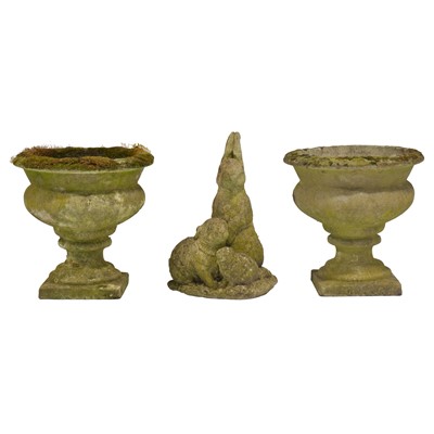 Lot 463 - Pair of garden planters, and a statue of a group of rabbits