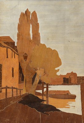Lot 335 - Rowley Galleries marquetry picture, Riverside