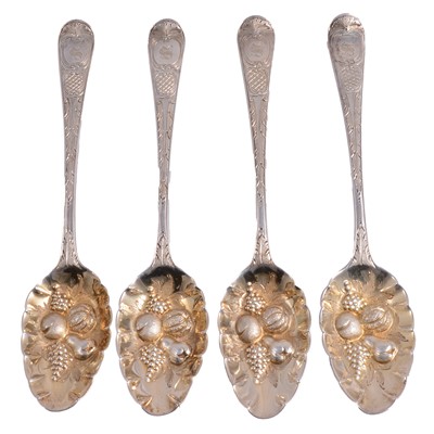 Lot 237 - Set of four George III silver berry spoons, George Smith (III), London 1785.