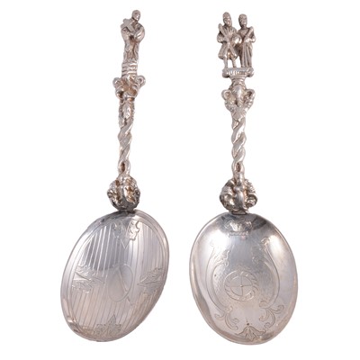 Lot 253 - A pair of Victorian ornate silver apostle spoons, James Deakin & Sons (John & William F Deakin) Sheffield 1888.