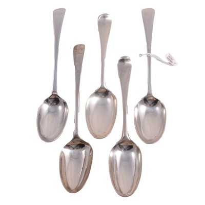 Lot 272 - Five assorted Georgian silver serving spoons
