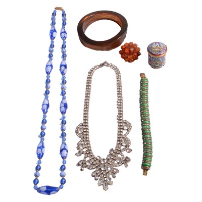 Lot 574 - A collection of costume jewellery necklaces, bracelets, bangles, earrings, and other items.