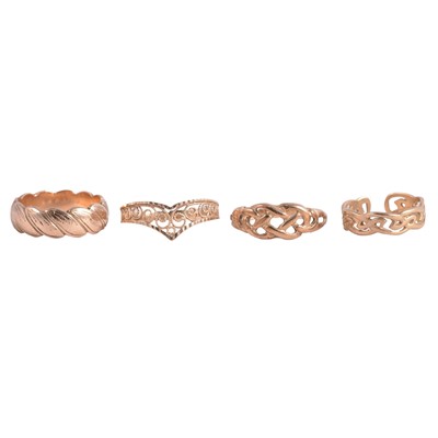 Lot 138 - Four 9 carat yellow gold / yellow metal rings.