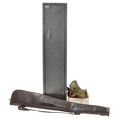 Lot 385 - Gun cabinet and various shooting accessories