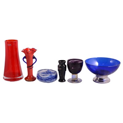 Lot 22 - Whitefriars ruby glass wave ribbed vase, other glassware