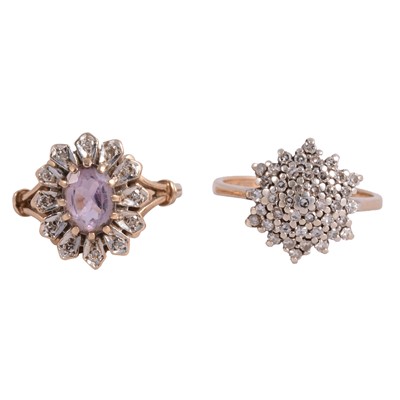 Lot 125 - Two gemset rings, diamond, amethyst and diamond.
