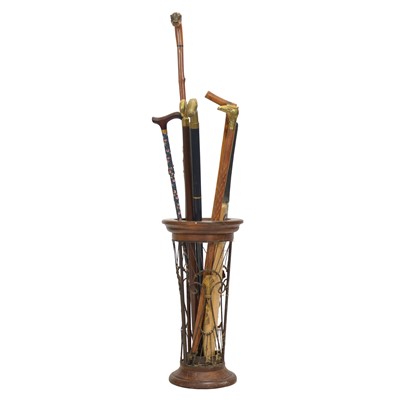 Lot 344 - Mahogany and metalwork stickstand, and a quantity of walking sticks