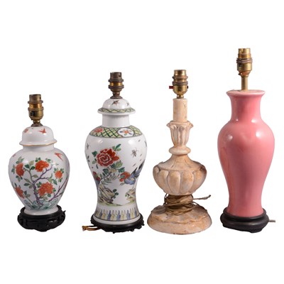 Lot 186 - Eleven lamp bases and two brass wall light fittings