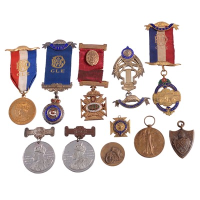 Lot 187 - Medals; WWI pair, RAOB medals, etc.