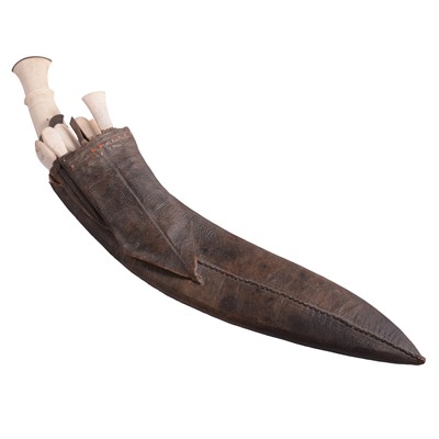 Lot 130 - Indian kukri set with bone handles and brass mounts