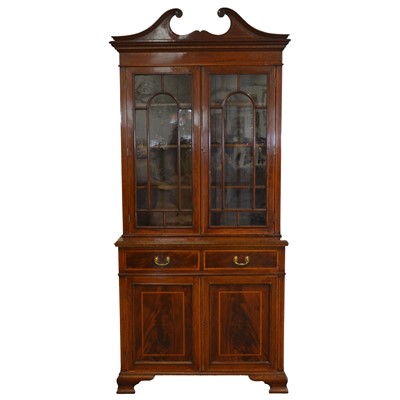 Lot 438 - Edwardian inlaid mahogany bookcase cabinet