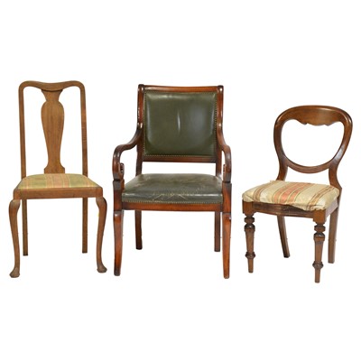 Lot 332 - Mahogany elbow chair and two other dining chairs